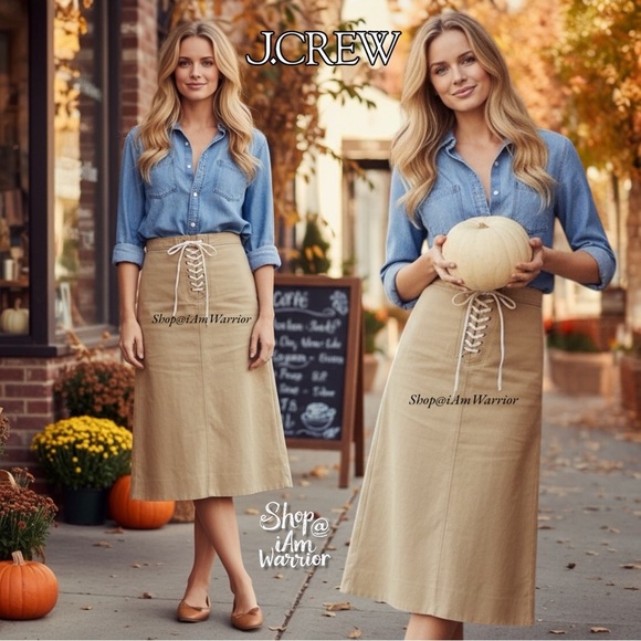 J.Crew cotton twill lace up high waisted midi skirt *shop@iamwarrior - Picture 1 of 10